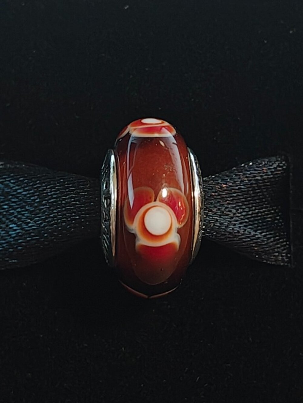 Authentic Retired Pandora Tangerine Flowers Murano Glass Charm 790646